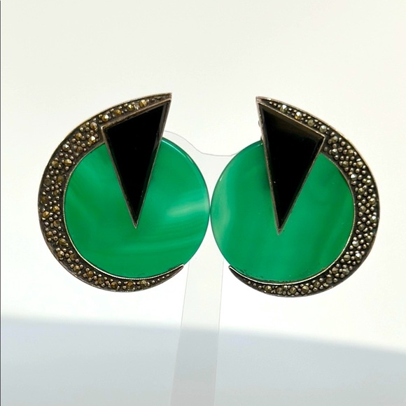 925 silver onix murano glass earrings Jewelry - 925 silver Green murano glass and Black onix Earrings​